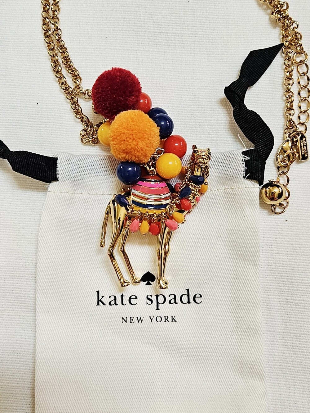 kate spade Women Statement Gold Camel Pendant Necklace with Multicolor Pom-Poms